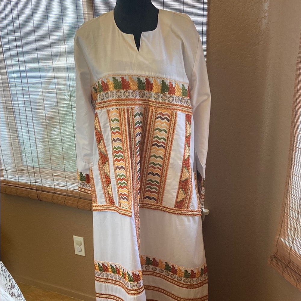 Embroidered White and Orange Dress